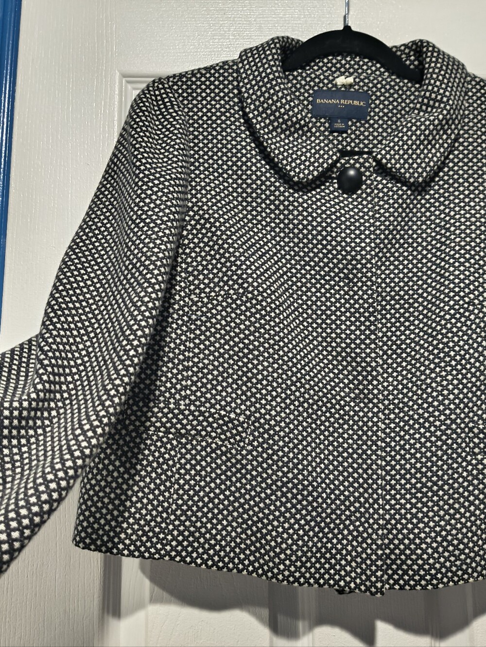 Banana Republic Wool Blend Tweed Skirt Suit Set Micro Dot Cropped Blazer Size 6 - Picture 8 of 16